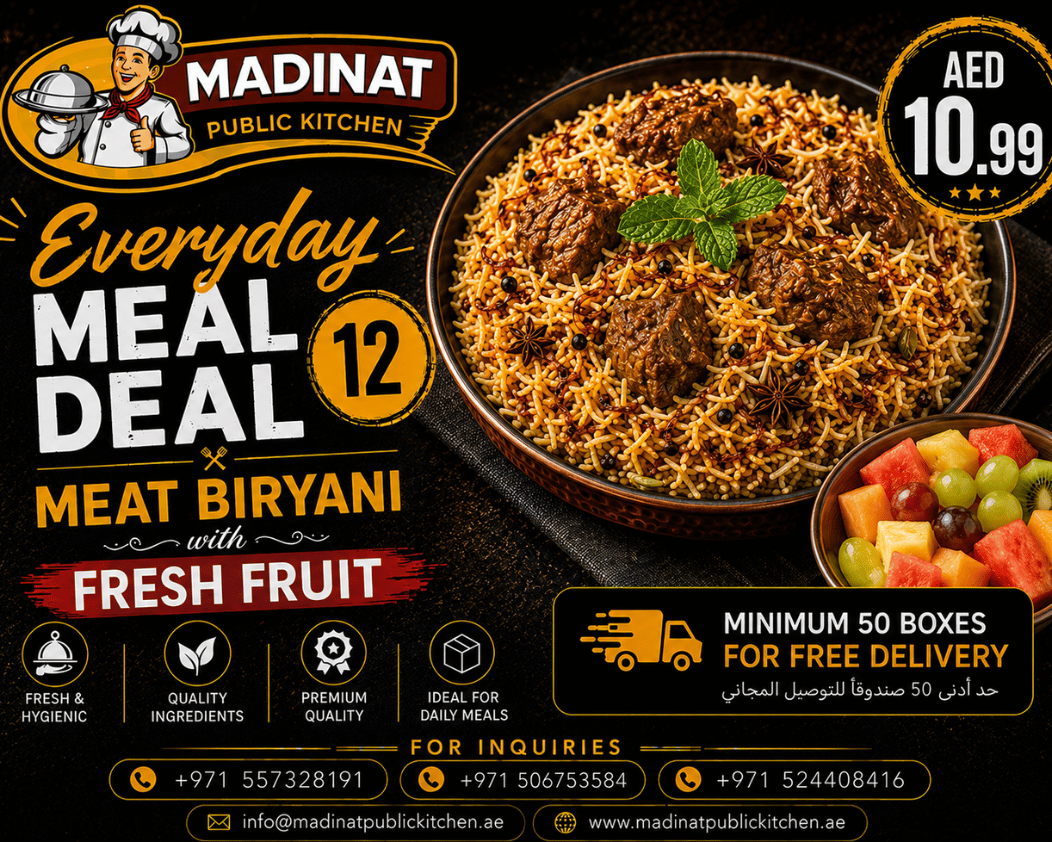 Everyday Meal Deal 12 - Meat Biryani with fresh fruit | AED 10.99